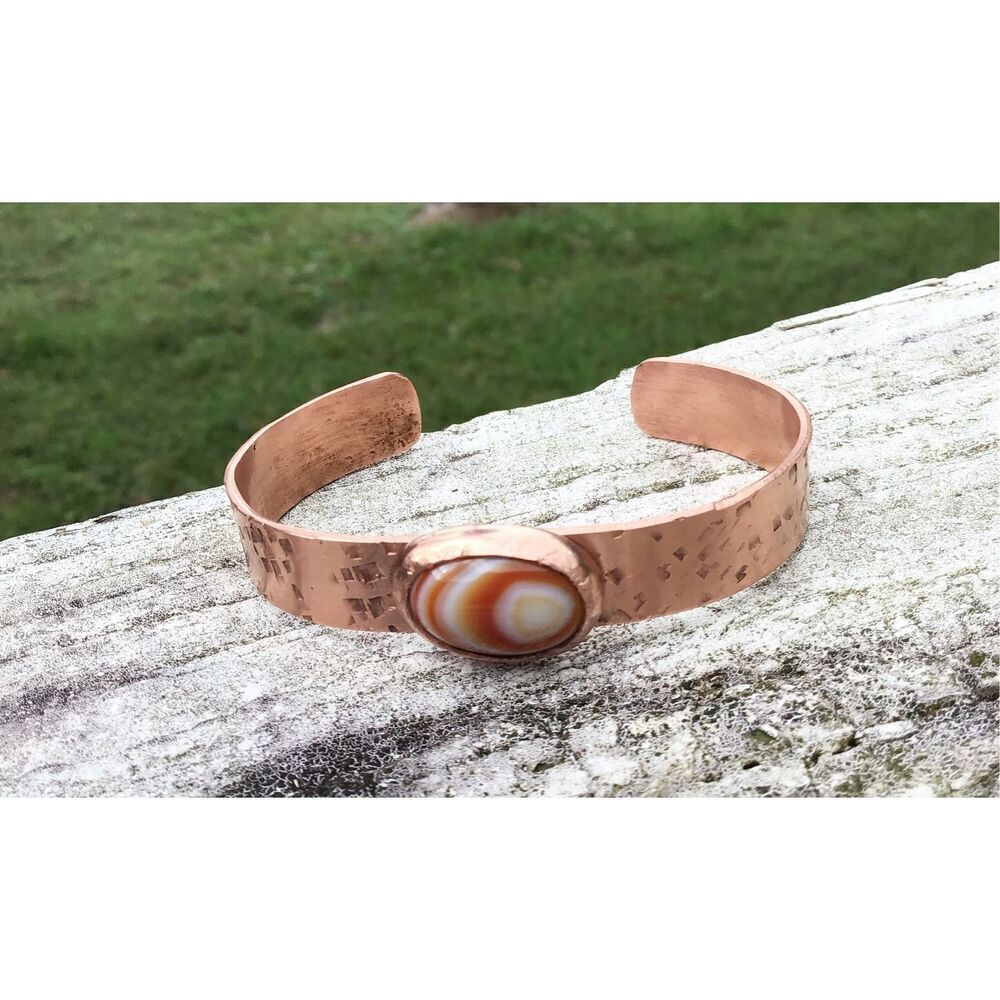 Bracelet, Handmade Copper Cuff Bracelet with Agate, Artisan, NEW
